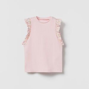 NWT Zara 9-12m ruffled floral ribbed sleeveless tank top pink